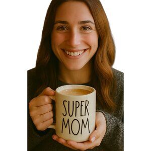 Rae Dunn Super Mom CERAMIC Cup Mug Coffee Tea Hot Cocoa White